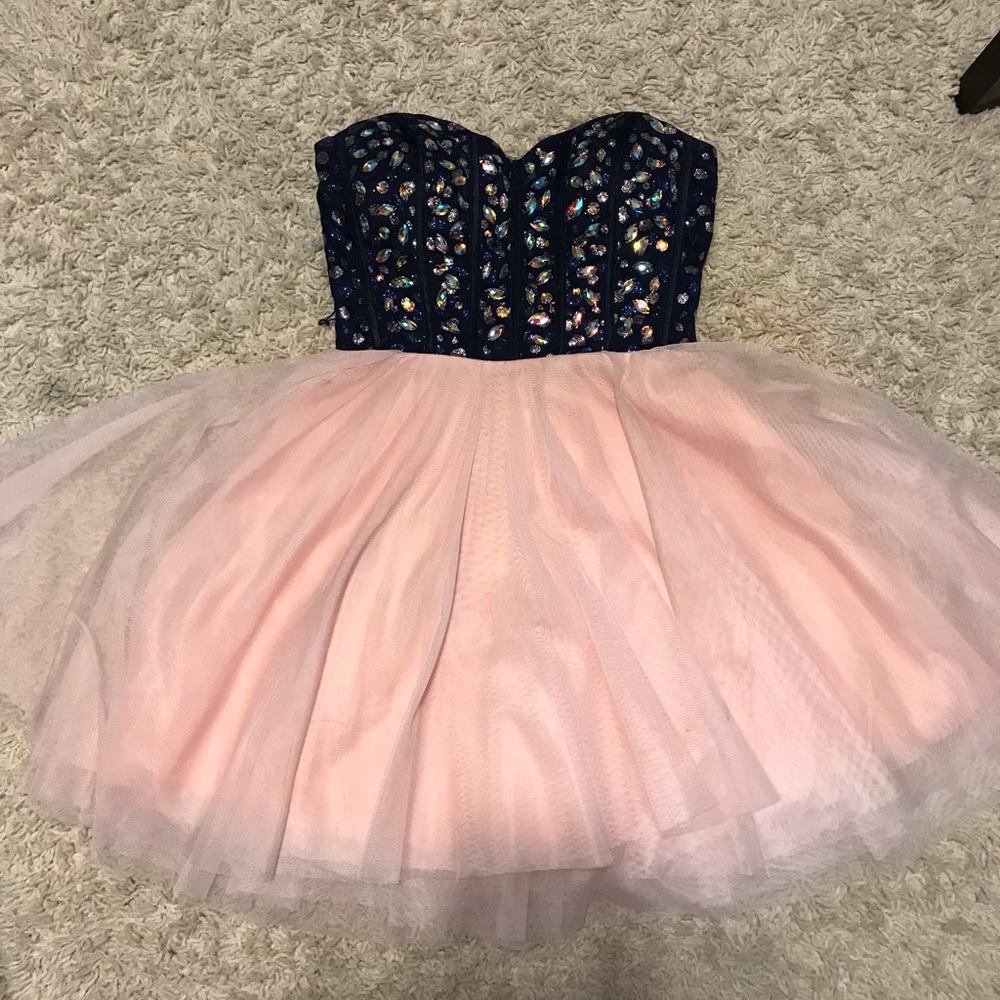 Mini dress, sparkly, light pink and navy blue